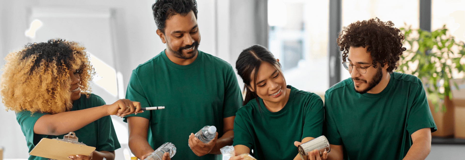 a man and woman holding plastic bottles